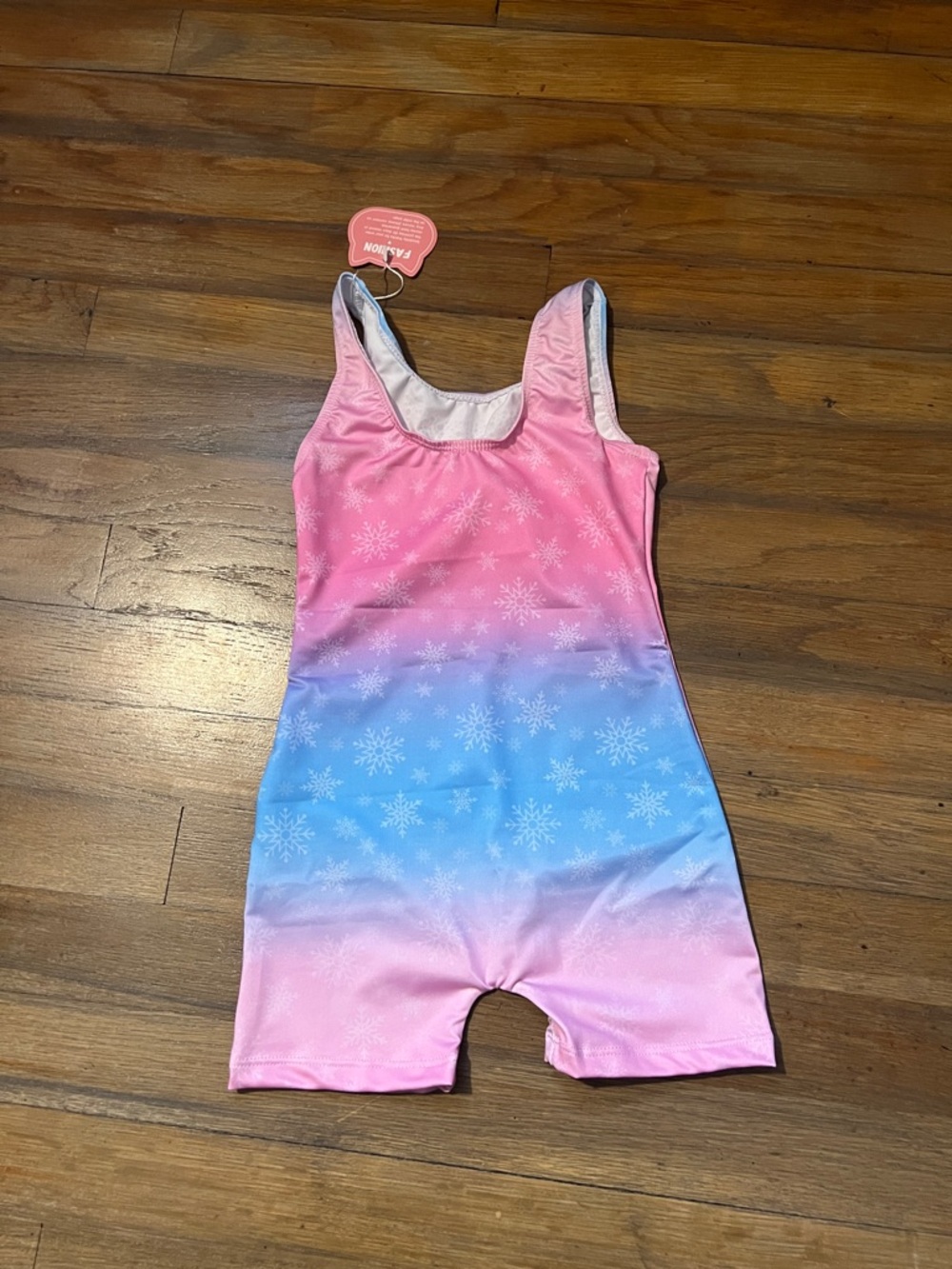 Pink to Blue Ombre Snowflake Gymnastics Leotard with Rhinestone Detail - Picture 2 of 2